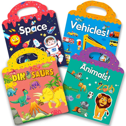 Adventure 4-Pack sticker books - Space, Vehicles, Dinosaurs, Animals