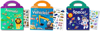 4-in-1 Reusable Sticker Book Set — Space, Vehicles, Dinosaurs & Animals