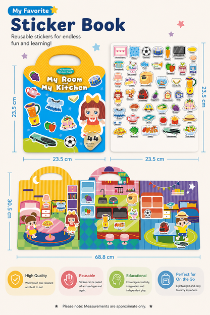 4-in-1 Reusable Sticker Book Set - Sea & Space, Animal, Vehicles, and My Room & Kitchen
